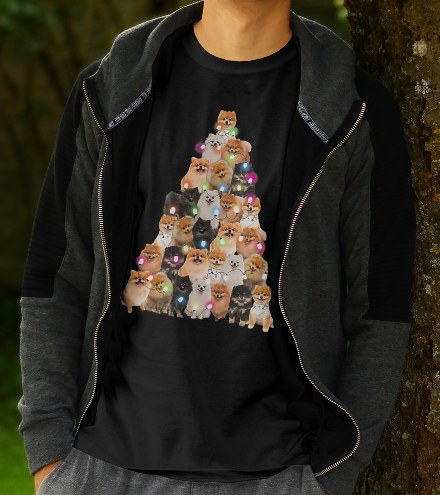 Holiday Cheer Pomeranian Christmas Tree Of Festive Pups T-Shirt