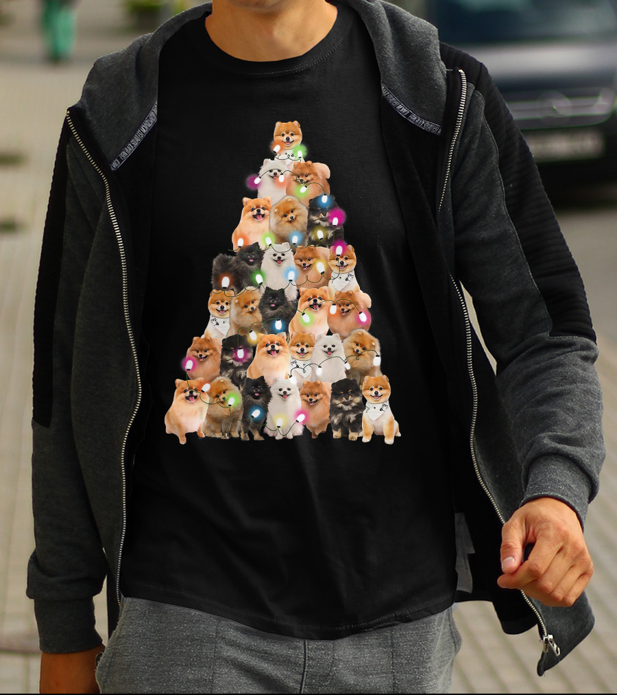 Holiday Cheer Pomeranian Christmas Tree Of Festive Pups T-Shirt