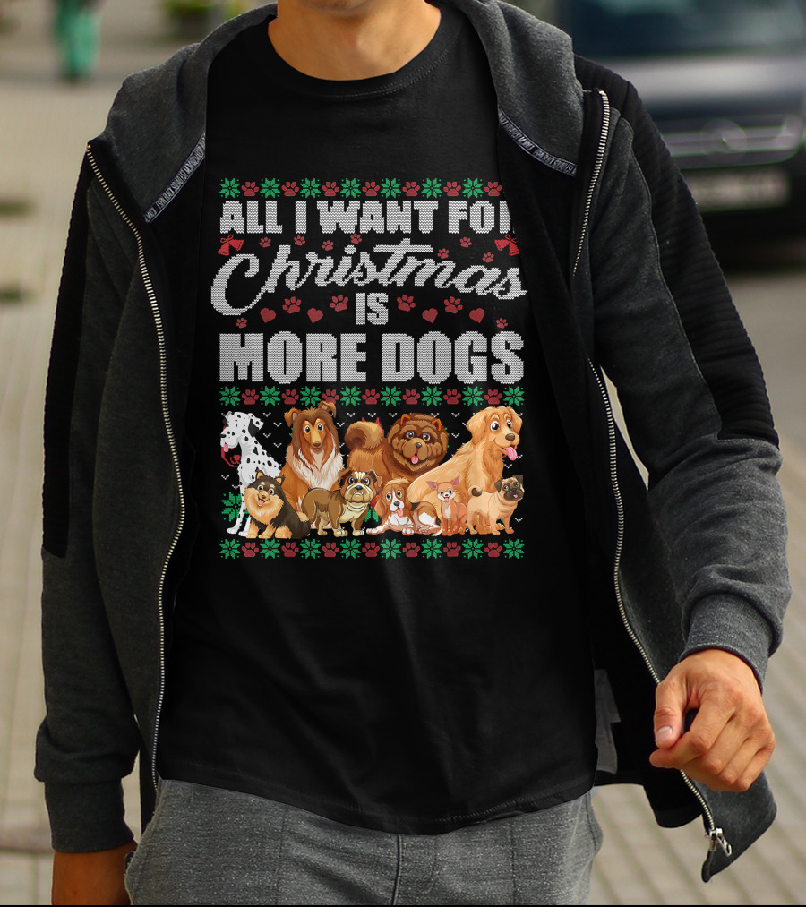 All I Want For Christmas Is More Dogs Christmas Paw Prints T-Shirt