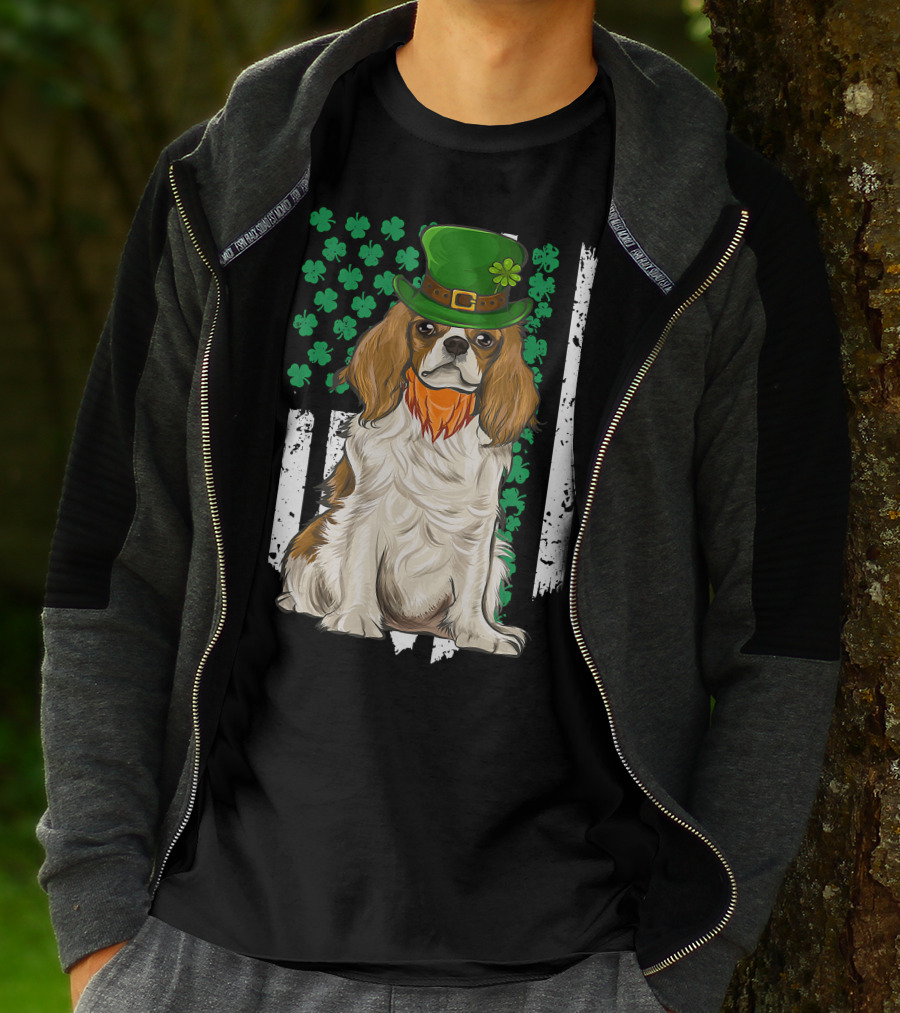 King Charles Spaniel St Patricks Day Irish Dog With Green Hat And Shamrocks T-Shirt
