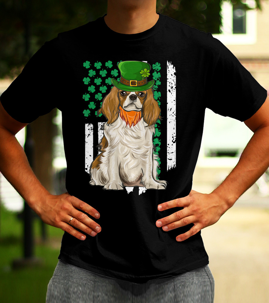 King Charles Spaniel St Patricks Day Irish Dog With Green Hat And Shamrocks T-Shirt