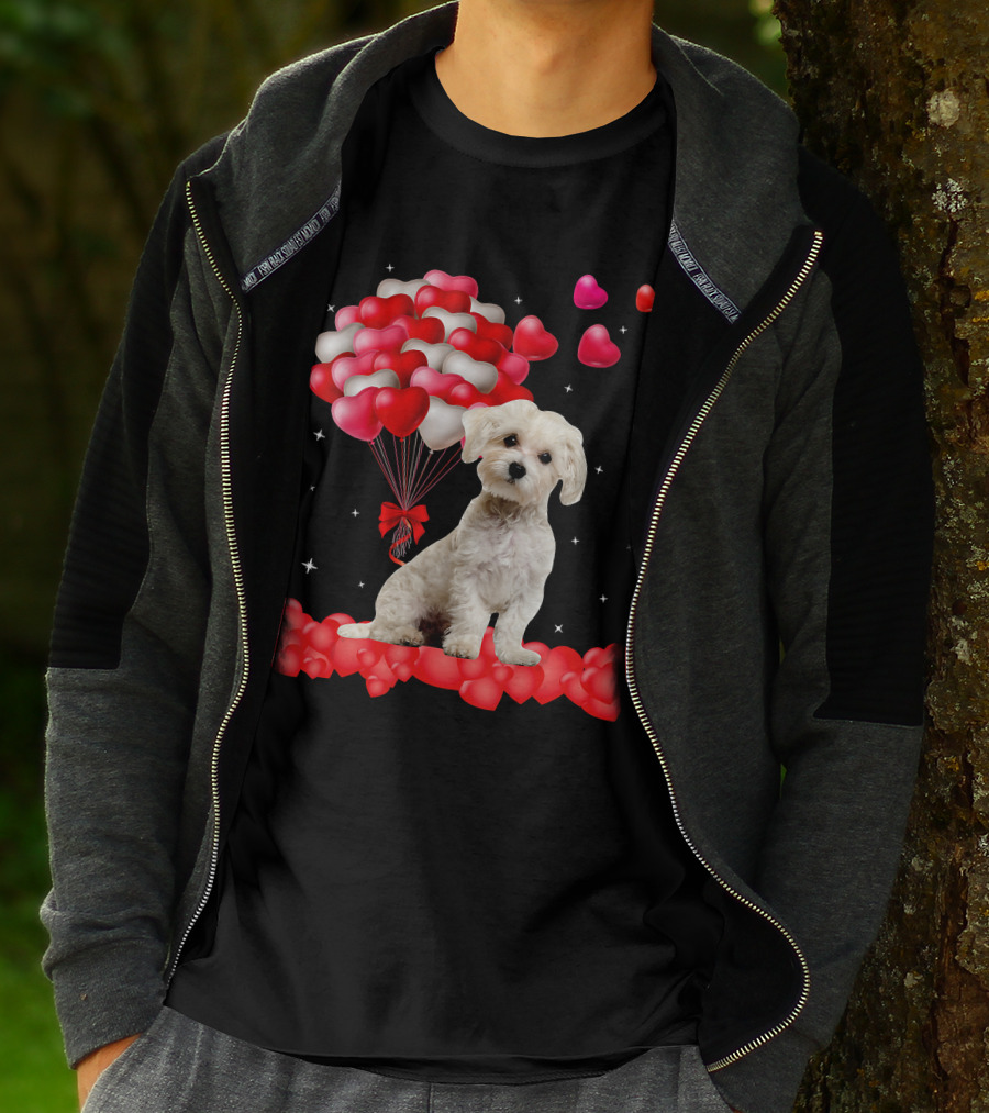 Heartfelt Maltese With Heart Balloons Valentine's Day T-Shirt