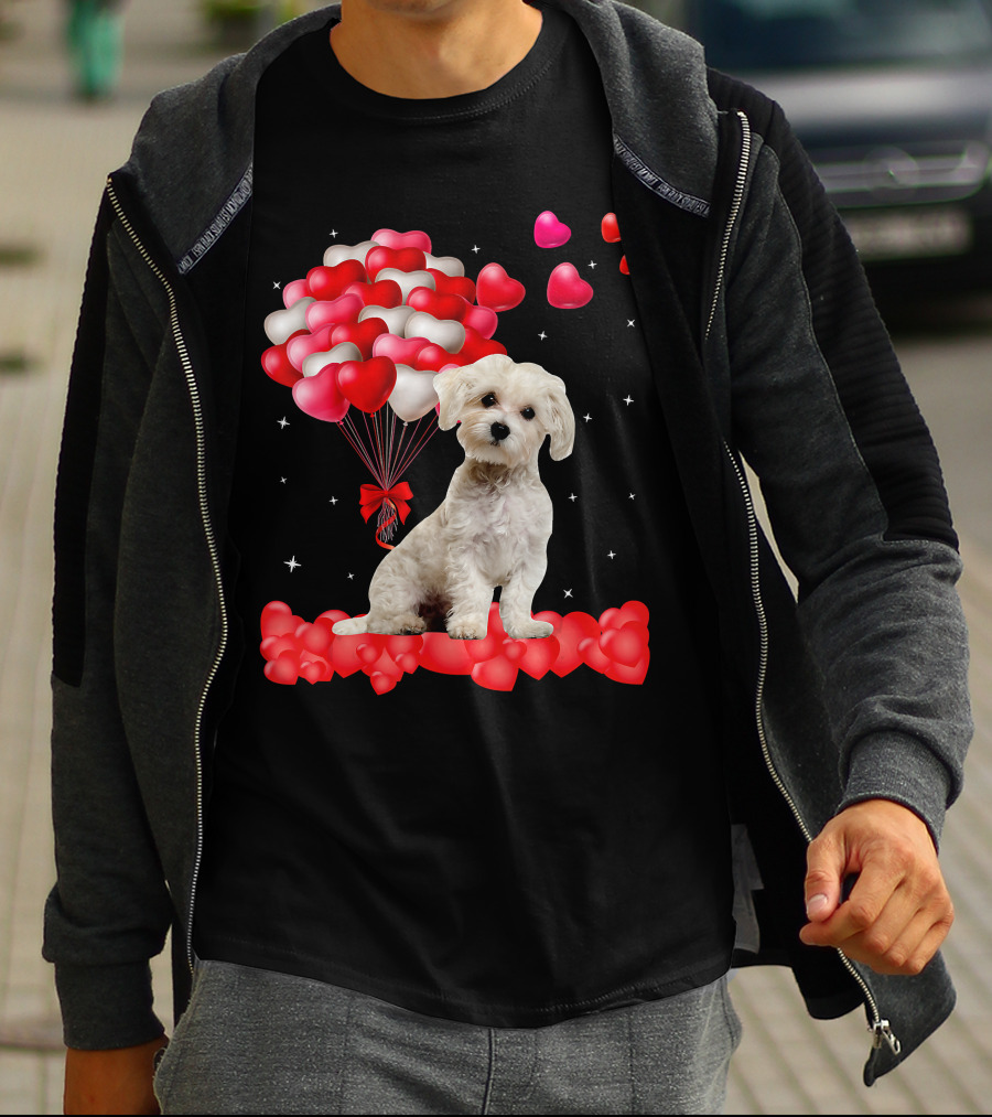 Heartfelt Maltese With Heart Balloons Valentine's Day T-Shirt