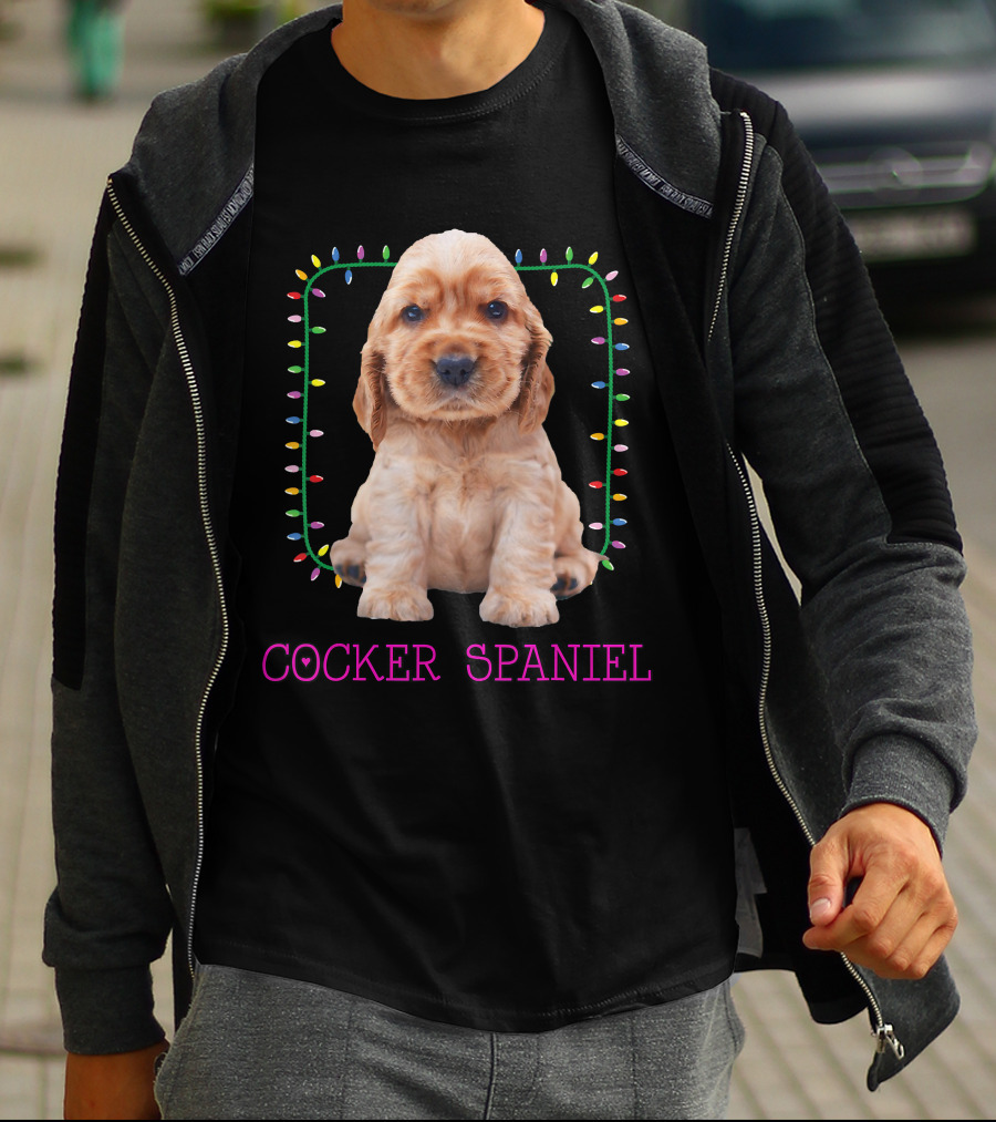 Cocker Spaniel Cute Pup With Christmas Lights T-Shirt
