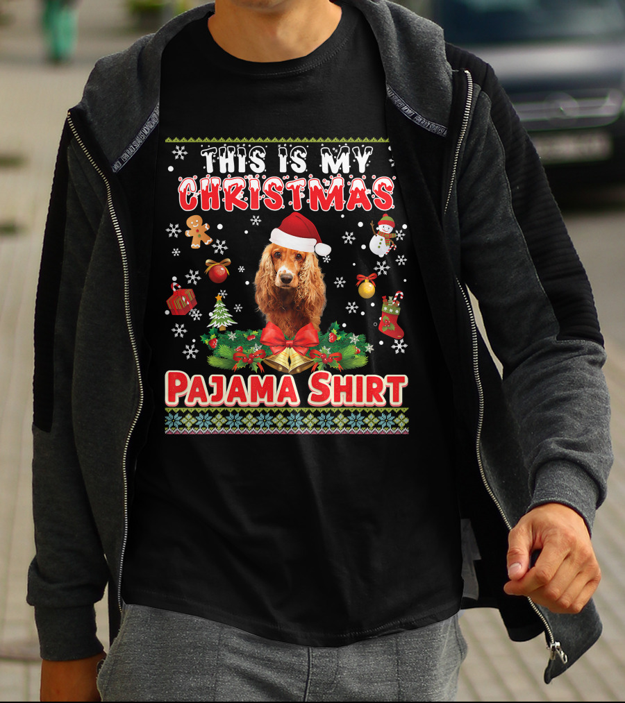 This Is My Christmas Pajama Shirt Dog Santa Hat Gingerbread Snowman Ornaments T-Shirt