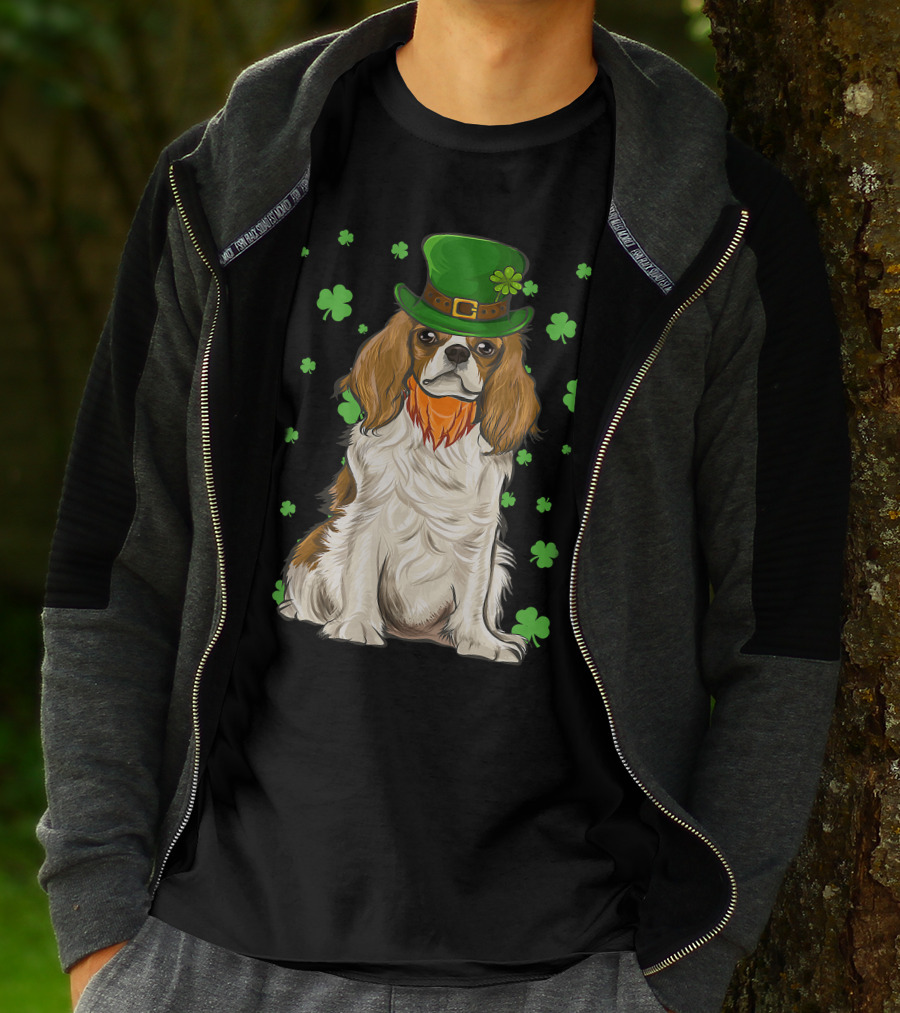 St Patricks Day Cavalier King Charles Spaniel Green Hat Clover T-Shirt