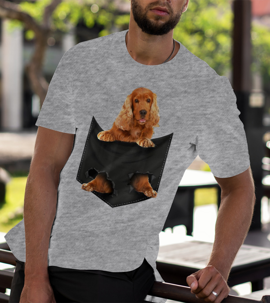 Pocket Sized Charm Red English Cocker Spaniel Peeking Out T-Shirt