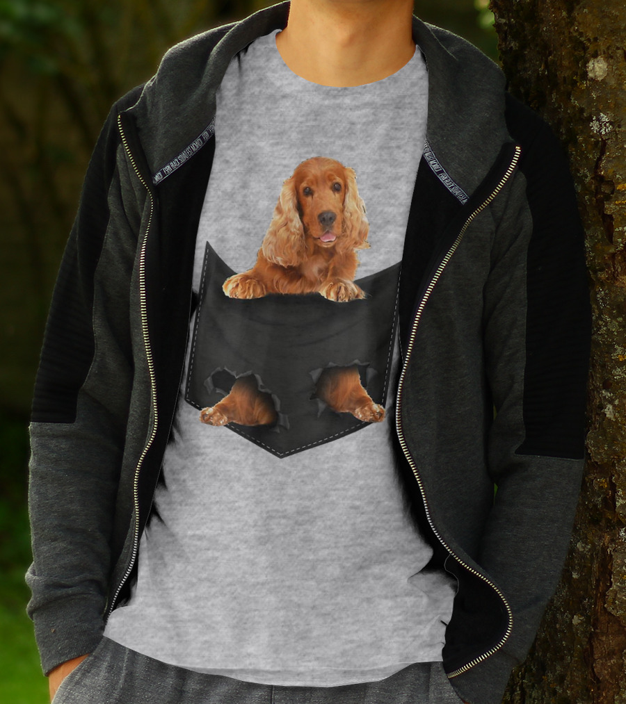 Pocket Sized Charm Red English Cocker Spaniel Peeking Out T-Shirt