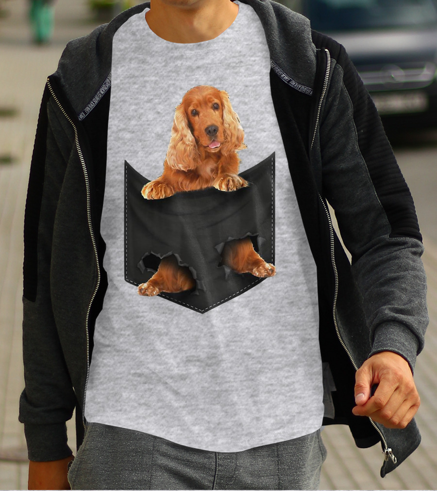 Pocket Sized Charm Red English Cocker Spaniel Peeking Out T-Shirt