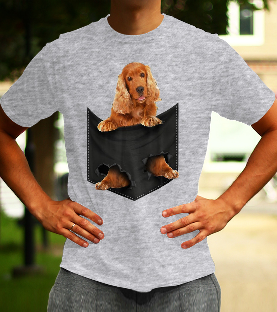 Pocket Sized Charm Red English Cocker Spaniel Peeking Out T-Shirt