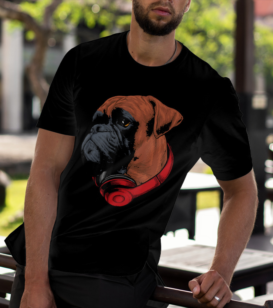 Boxer Dog With Red Headphones Cool Gaming T-Shirt