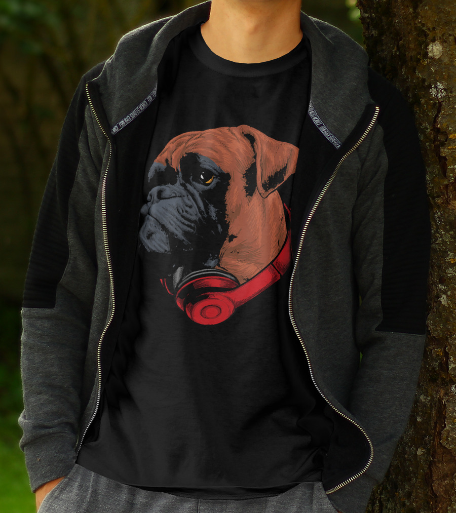 Boxer Dog With Red Headphones Cool Gaming T-Shirt