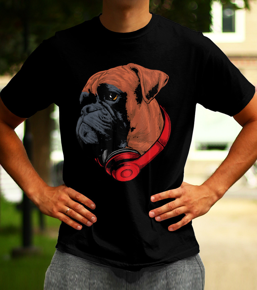 Boxer Dog With Red Headphones Cool Gaming T-Shirt