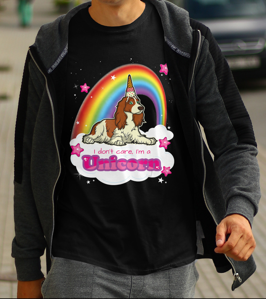 I Don't Care I'm A Unicorn English Cocker Spaniel Rainbow T-Shirt