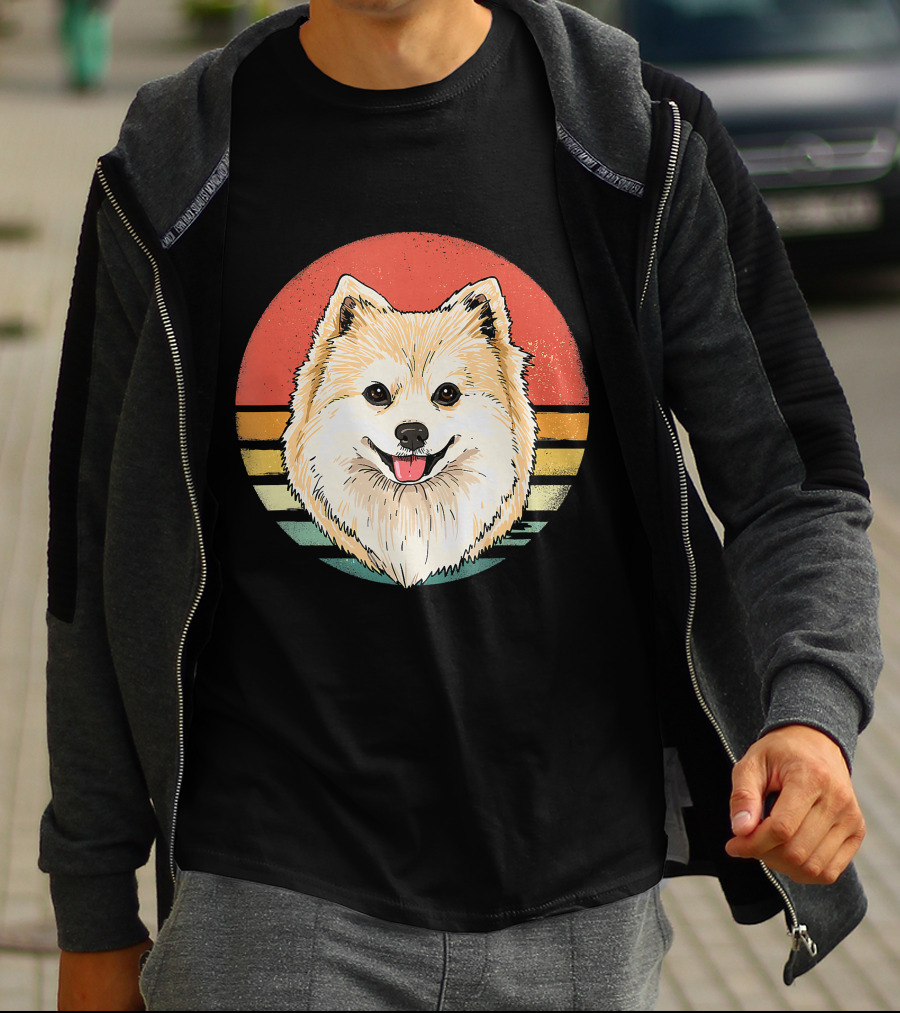 Retro Vintage Pomeranian Dog Breed Sunset Stripes T-Shirt