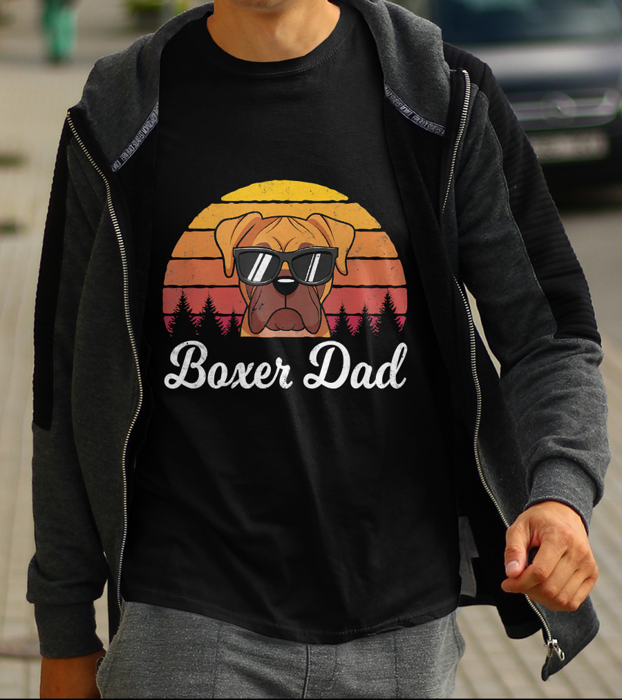 Retro Vintage Boxer Dad Funny Dogs Lover T-Shirt