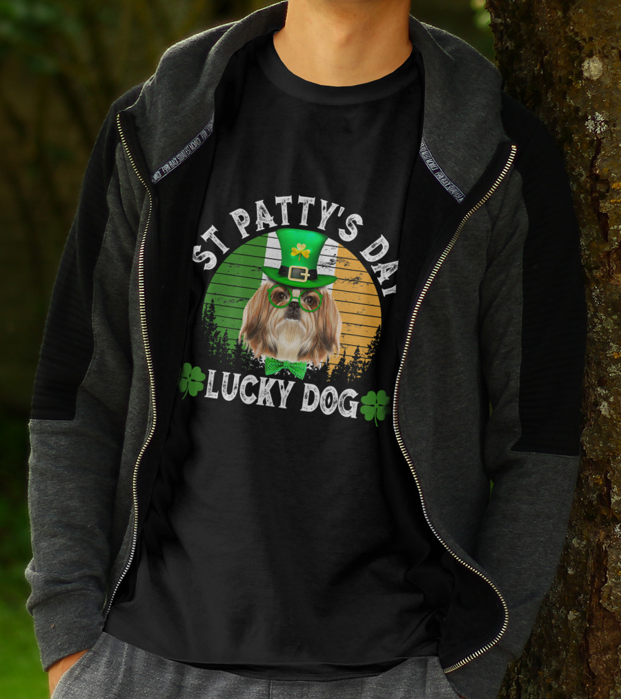 St Patty's Day Lucky Dog Shih Tzu Shamrock T-Shirt