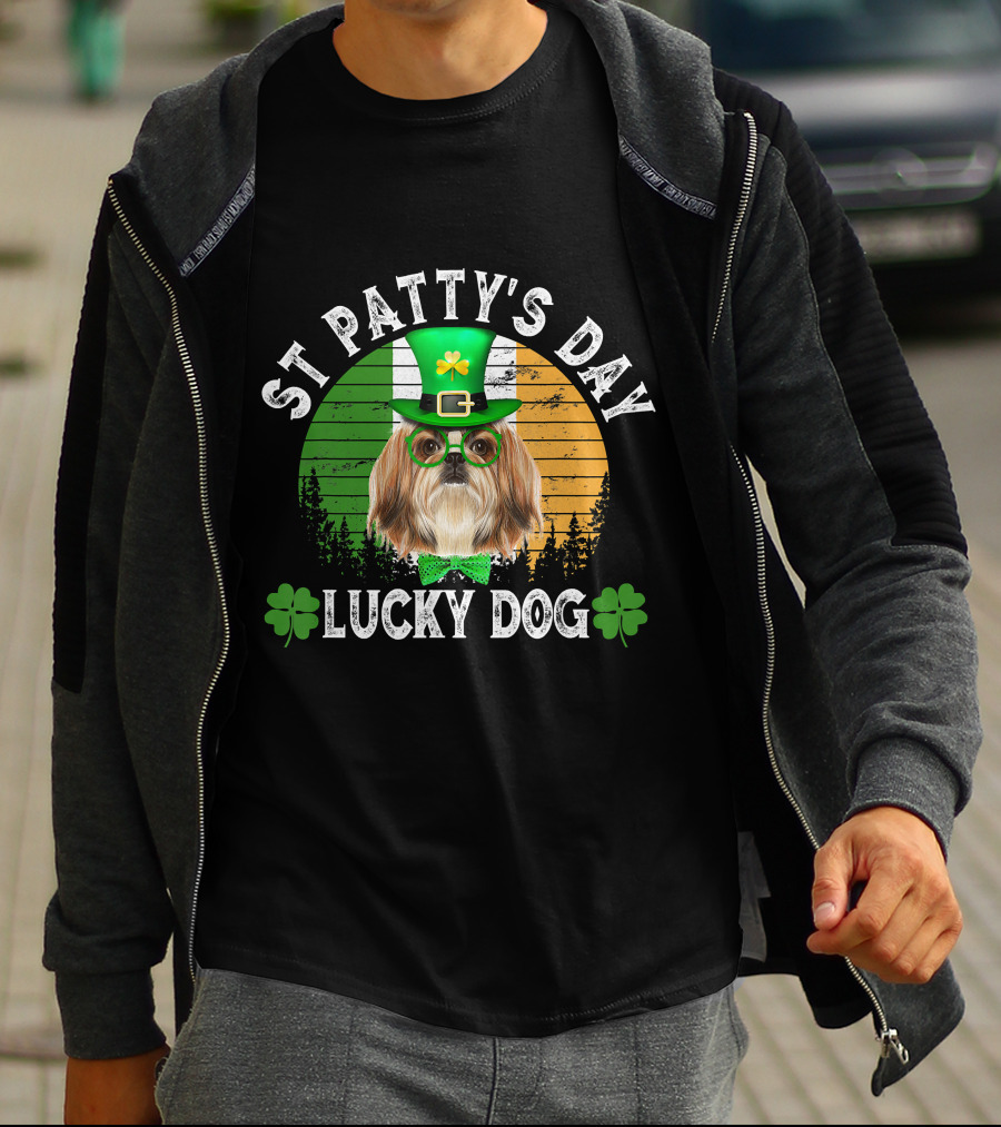 St Patty's Day Lucky Dog Shih Tzu Shamrock T-Shirt