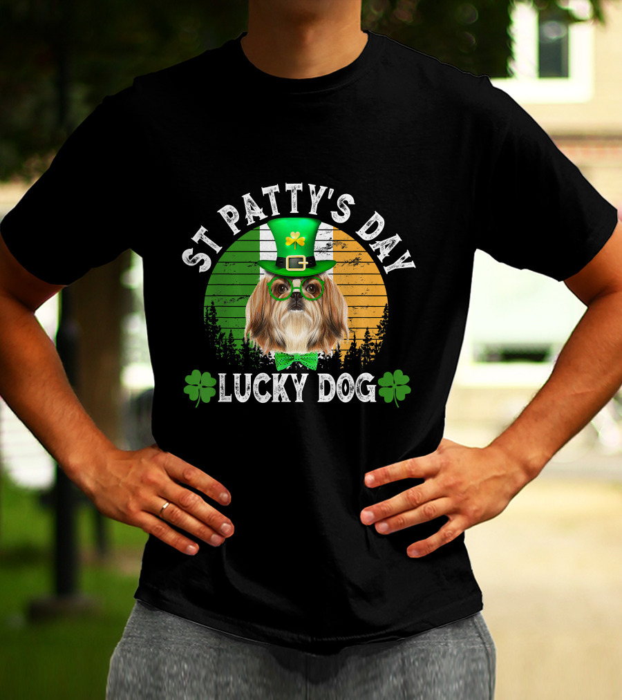 St Patty's Day Lucky Dog Shih Tzu Shamrock T-Shirt