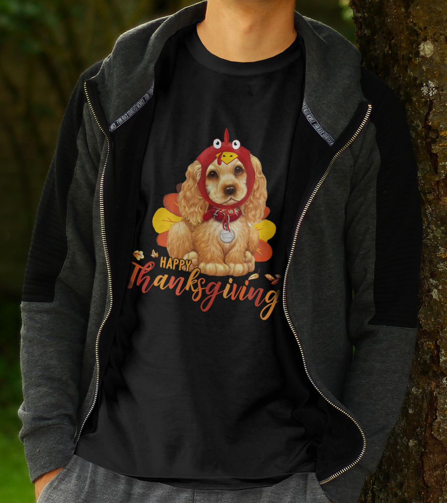 Cocker Spaniel In Turkey Costume Happy Thanksgiving T-Shirt