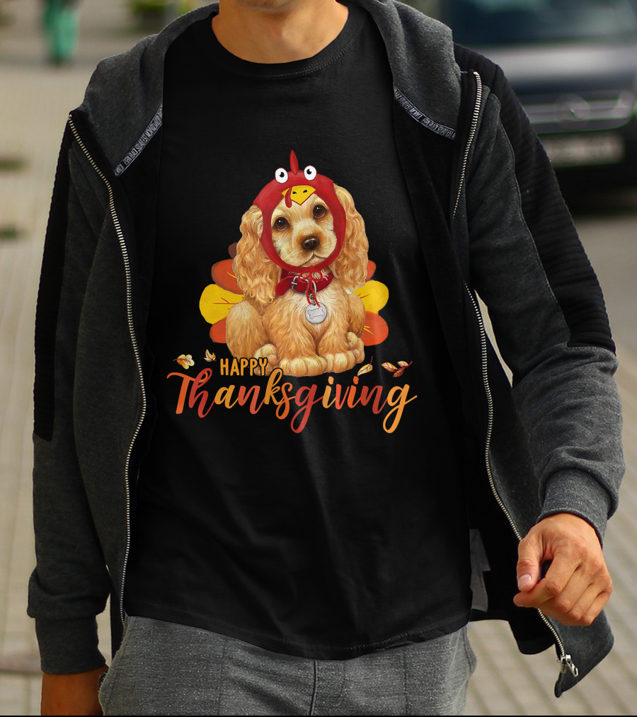 Cocker Spaniel In Turkey Costume Happy Thanksgiving T-Shirt