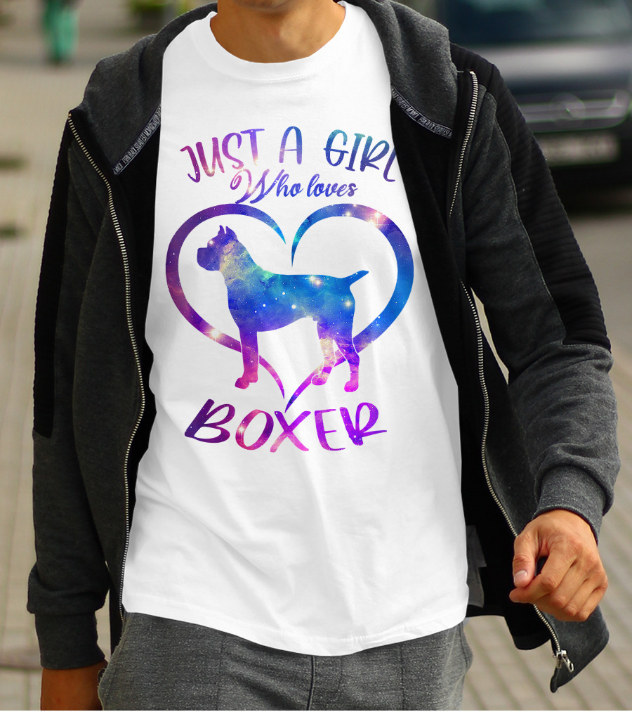 Just A Girl Who Loves Boxer Heart Galaxy T-Shirt