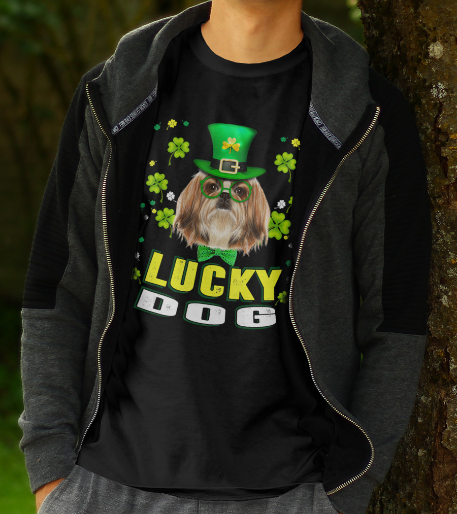 Lucky Dog Shih Tzu Leprechaun Shamrock Festive Green Hat T-Shirt