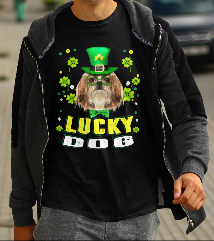Lucky Dog Shih Tzu Leprechaun Shamrock Festive Green Hat T-Shirt