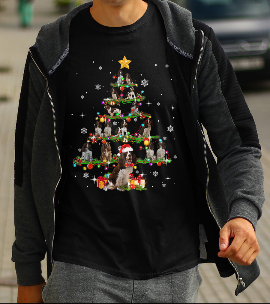 Cocker Spaniel Christmas Tree Santa Hat Paw Holiday T-Shirt