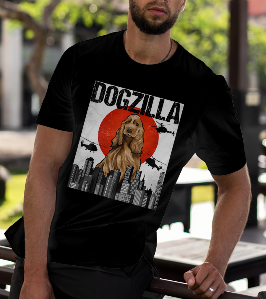 Dogzilla Vintage Japanese Cityscape With English Cocker Spaniel T-Shirt