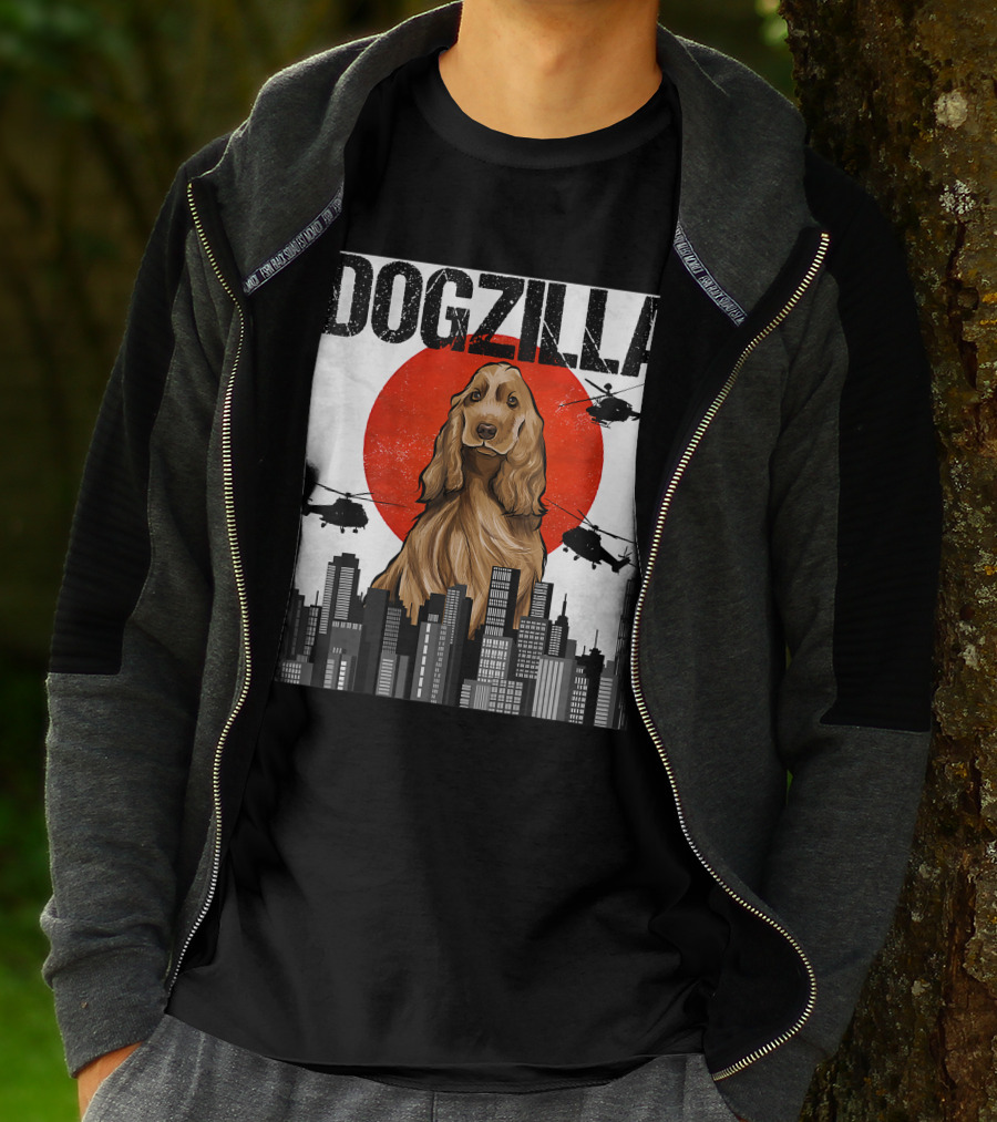 Dogzilla Vintage Japanese Cityscape With English Cocker Spaniel T-Shirt