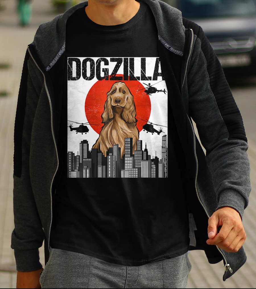 Dogzilla Vintage Japanese Cityscape With English Cocker Spaniel T-Shirt