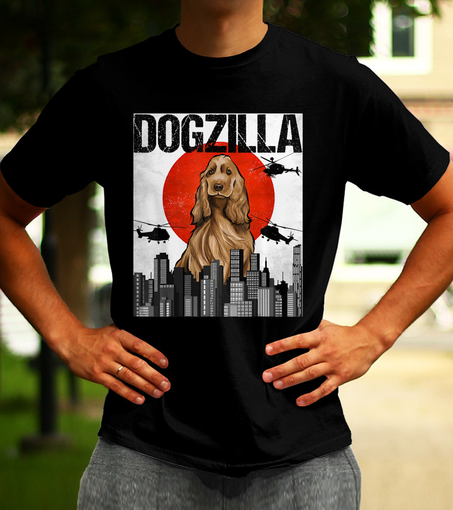 Dogzilla Vintage Japanese Cityscape With English Cocker Spaniel T-Shirt