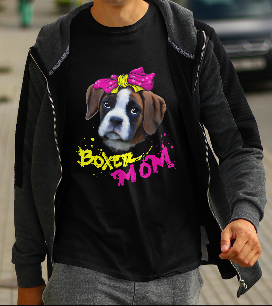 Boxer Mom Dog With Pink Bow T-Shirt