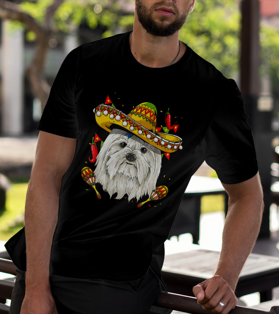Cinco De Mayo Maltese Sombrero Maracas Peppers T-Shirt