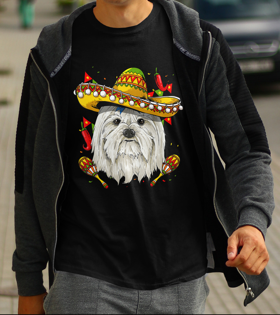 Cinco De Mayo Maltese Sombrero Maracas Peppers T-Shirt