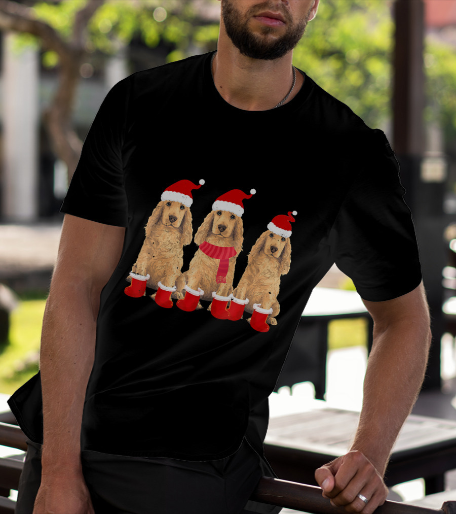 Cocker Spaniel Christmas Santa Hats And Socks Festive Trio T-Shirt