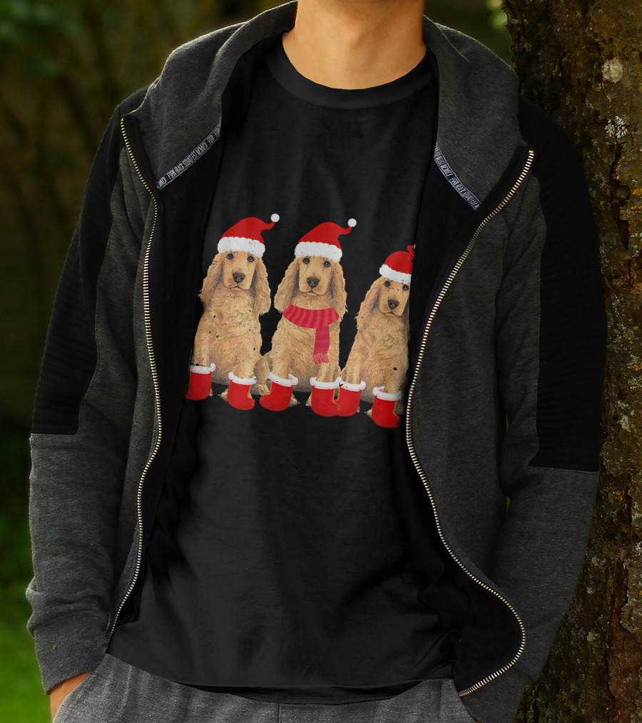 Cocker Spaniel Christmas Santa Hats And Socks Festive Trio T-Shirt