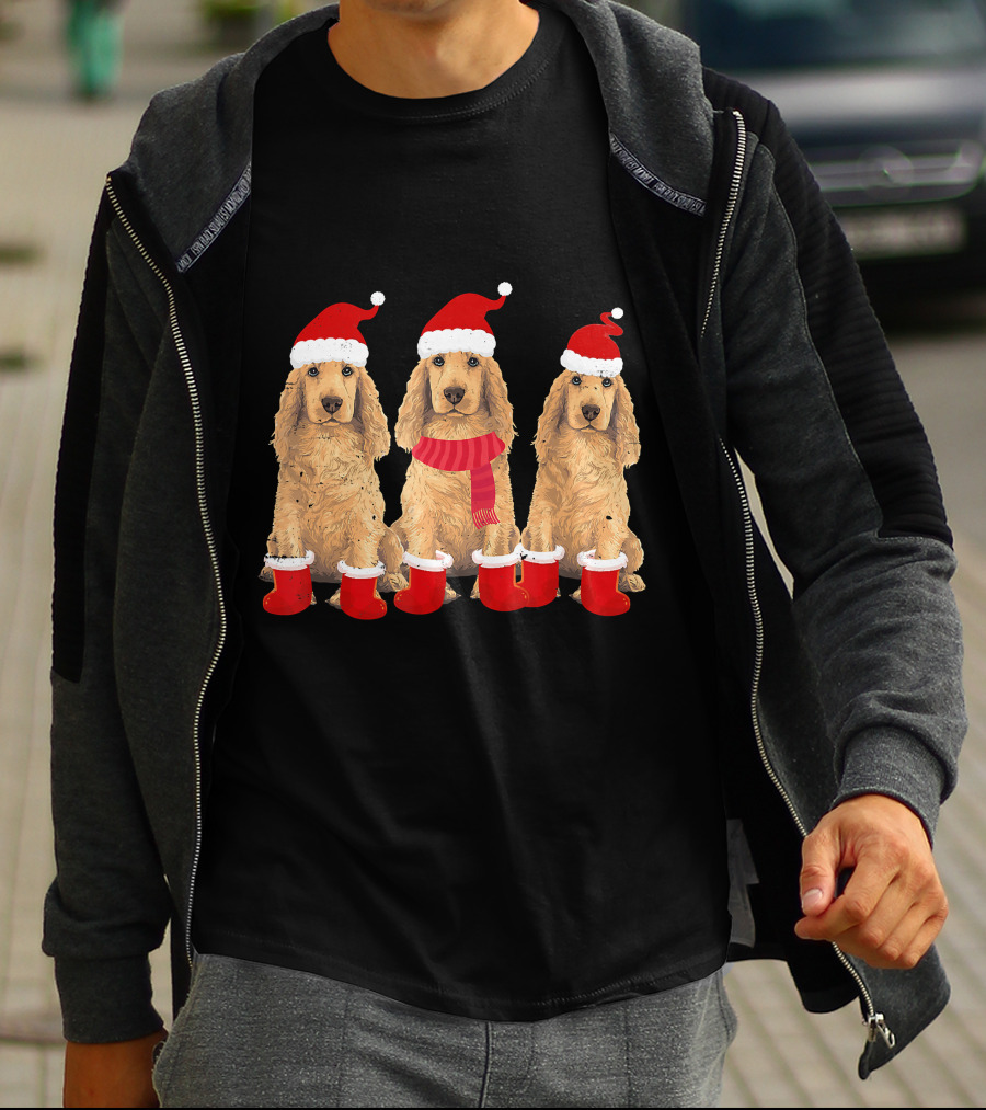 Cocker Spaniel Christmas Santa Hats And Socks Festive Trio T-Shirt