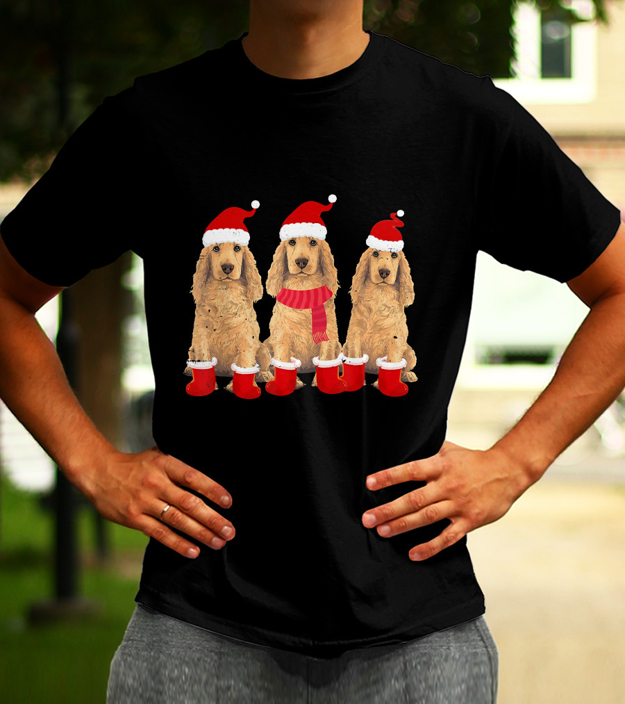 Cocker Spaniel Christmas Santa Hats And Socks Festive Trio T-Shirt