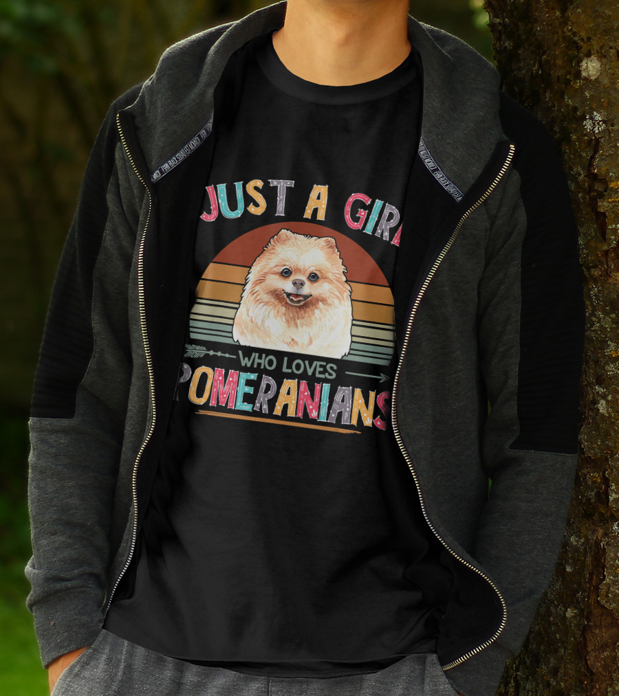 Just A Girl Who Loves Pomeranians Retro Sunset T-Shirt