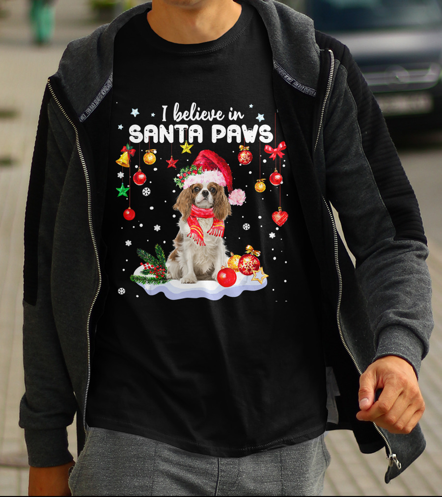 I Believe In Santa Paws Cavalier King Charles Christmas Ornaments T-Shirt