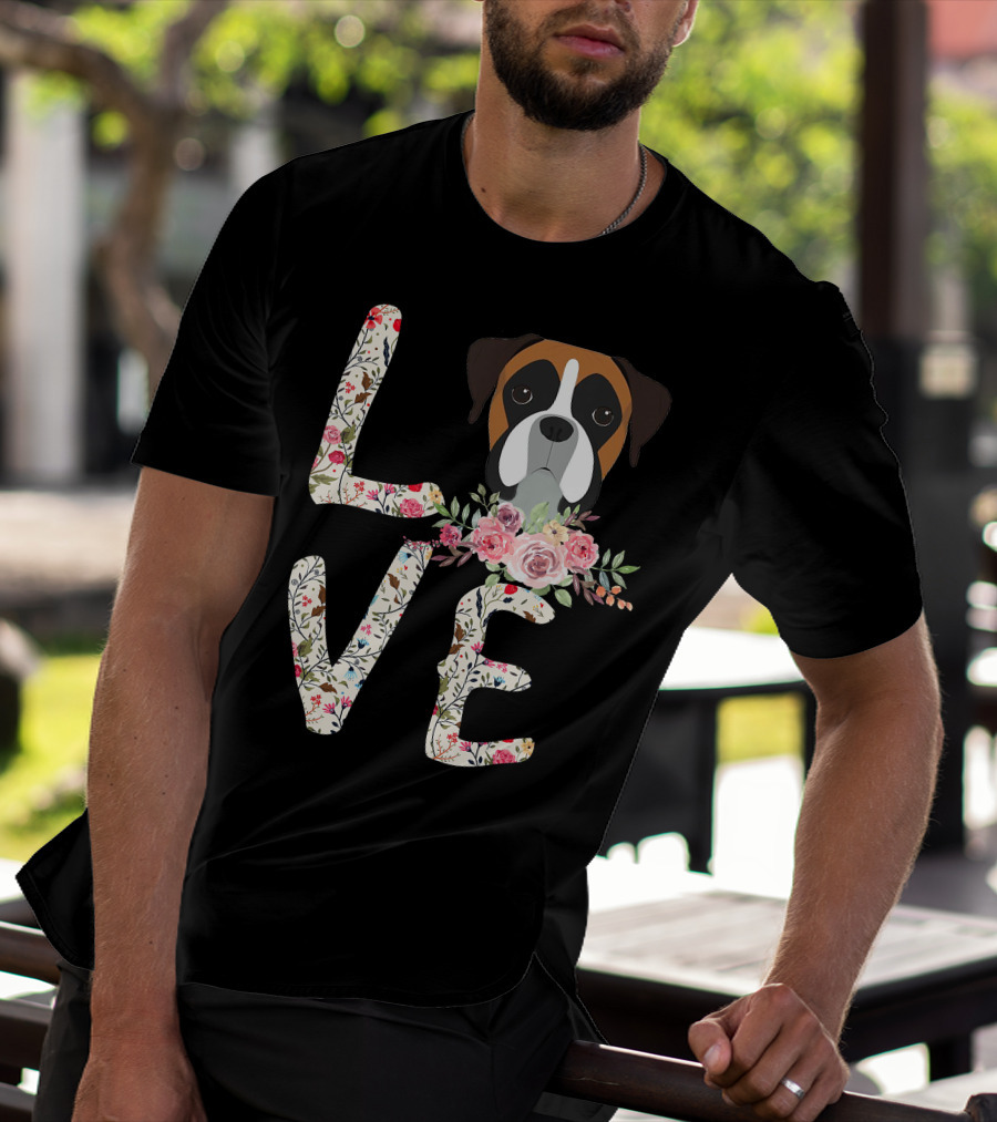 Love Boxer Dog Floral T-Shirt