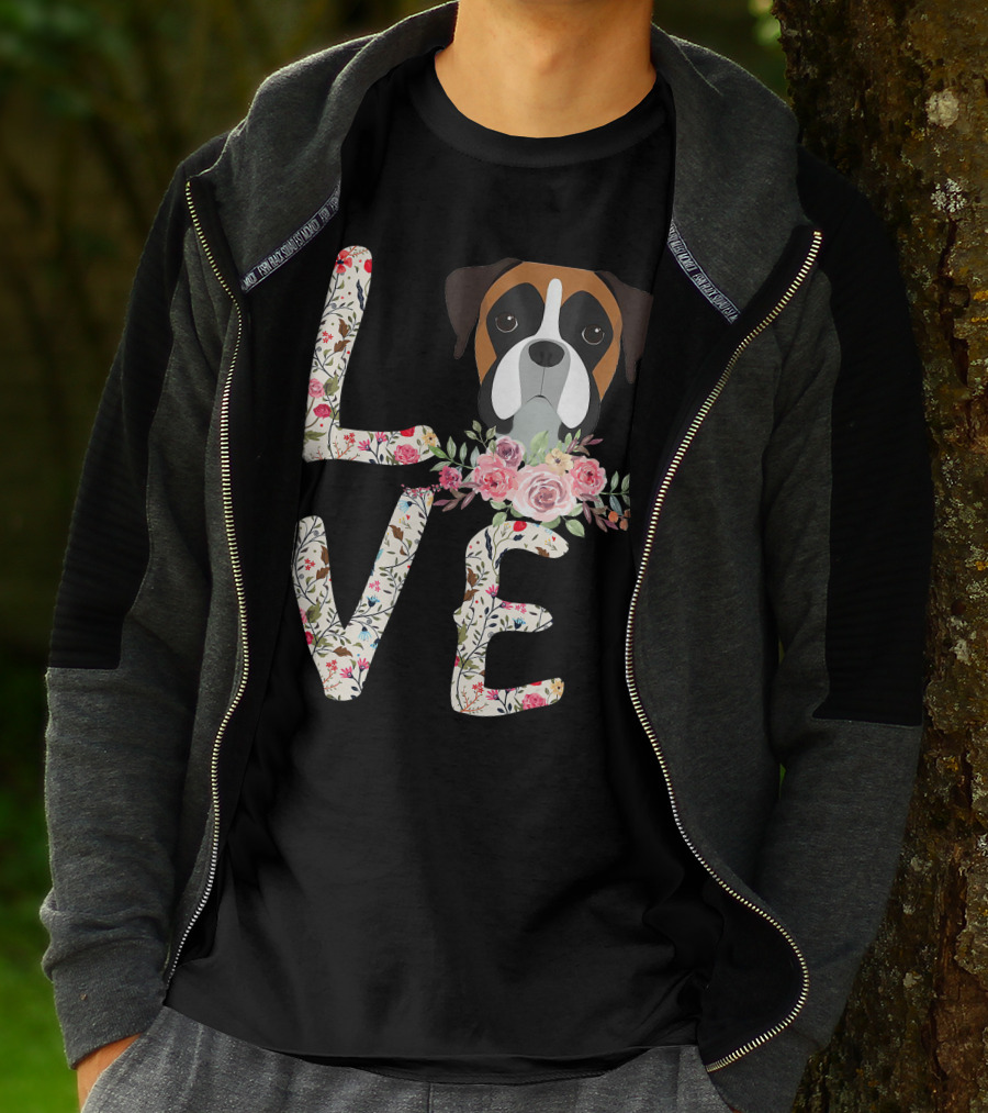 Love Boxer Dog Floral T-Shirt