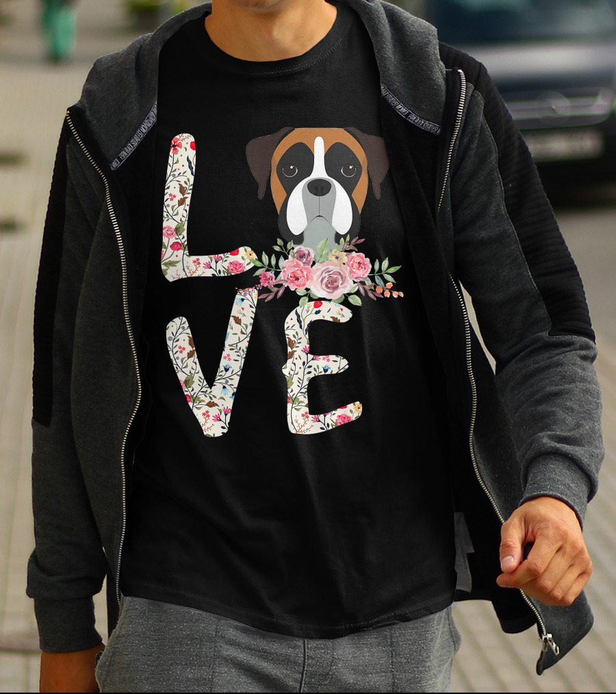 Love Boxer Dog Floral T-Shirt