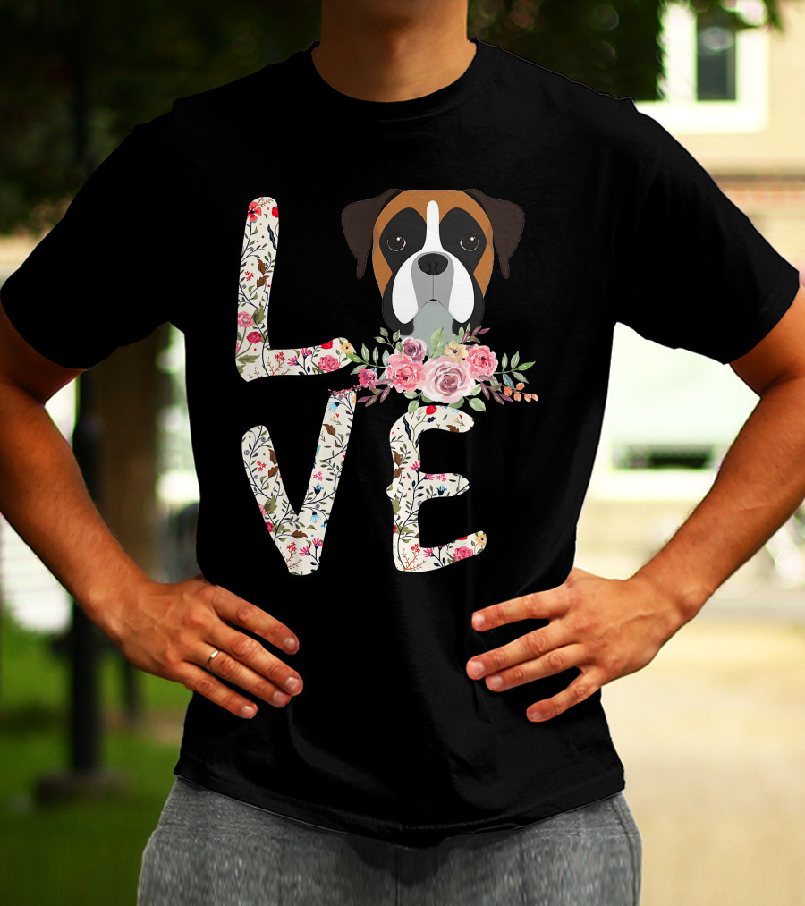 Love Boxer Dog Floral T-Shirt