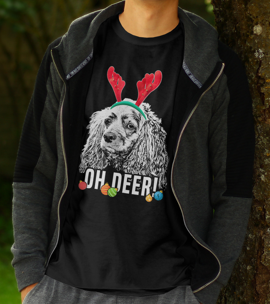 Oh Deer Funny Cocker Spaniel Reindeer Antlers Christmas Ornaments T-Shirt