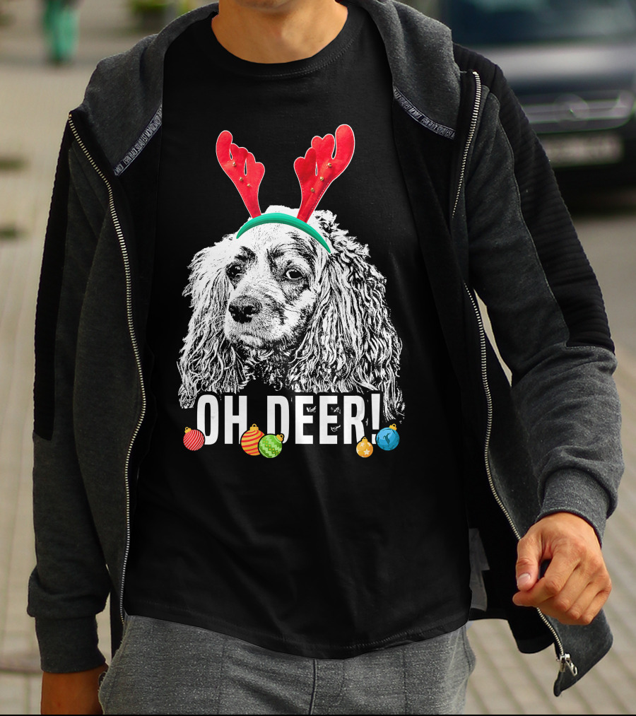 Oh Deer Funny Cocker Spaniel Reindeer Antlers Christmas Ornaments T-Shirt