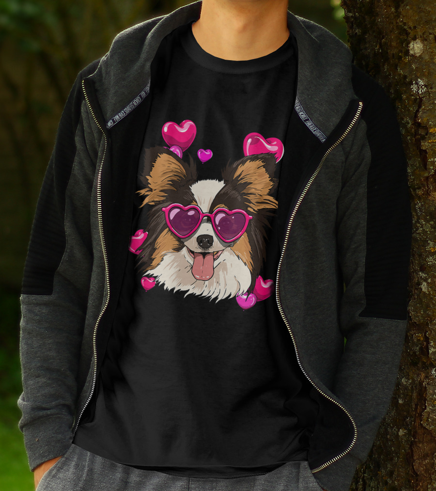 Papillon Heart Sunglasses Pink Hearts Valentines Day T-Shirt