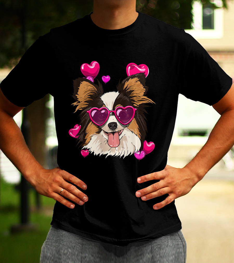 Papillon Heart Sunglasses Pink Hearts Valentines Day T-Shirt